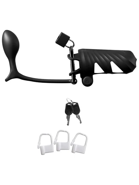 Fantasy C-Ringz Remote-Controlled Vibrating Cock Blocker with Ass-Gasm Plug - Black Vibrating Cock Cage with Anal Plug — image 6 of 8