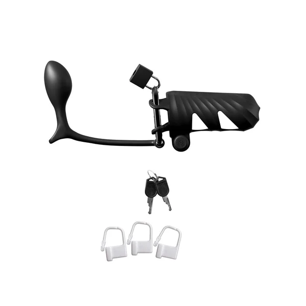 Fantasy C-Ringz Remote-Controlled Vibrating Cock Blocker with Ass-Gasm Plug - Black Vibrating Cock Cage with Anal Plug — image 3 of 8