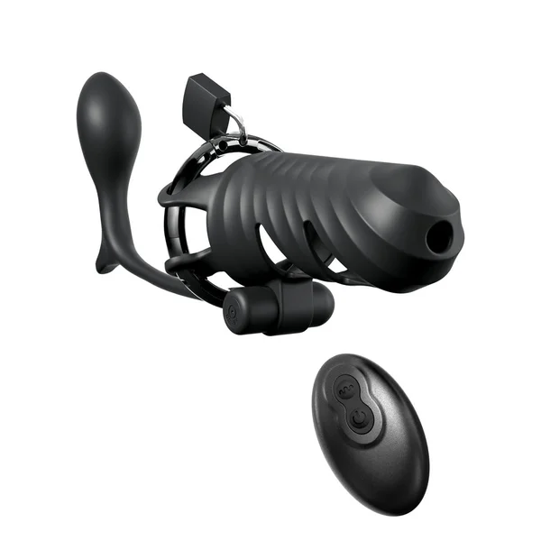Fantasy C-Ringz Remote-Controlled Vibrating Cock Blocker with Ass-Gasm Plug - Black Vibrating Cock Cage with Anal Plug — image 2 of 8
