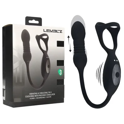 levelz vibrating thrusting trio cock ring with prostate stimulator black usb rechargeable vibrating cock ring with thrusting prostate plug