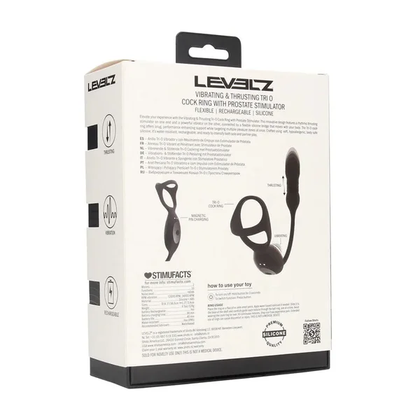 LEVELZ Vibrating & Thrusting TriO Cock Ring with Prostate Stimulator - Black USB Rechargeable Vibrating Cock Ring with Thrusting Prostate Plug — image 8 of 8