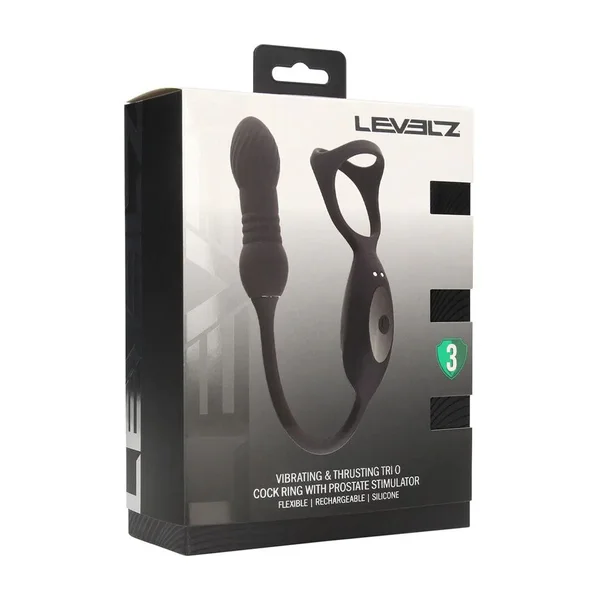 LEVELZ Vibrating & Thrusting TriO Cock Ring with Prostate Stimulator - Black USB Rechargeable Vibrating Cock Ring with Thrusting Prostate Plug — image 7 of 8