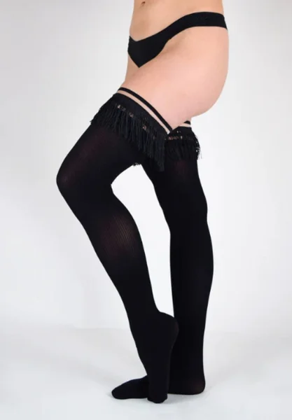 Kixies KEILA Fringe Sheer Thigh Highs - Black - Size B — image 4 of 4