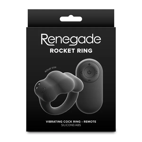 Renegade Rocket Ring - Black - Black USB Rechargeable Vibrating Cock Ring with Wireless Remote — image 4 of 7