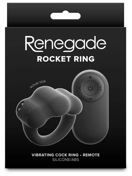 Renegade Rocket Ring - Black - Black USB Rechargeable Vibrating Cock Ring with Wireless Remote — image 5 of 7