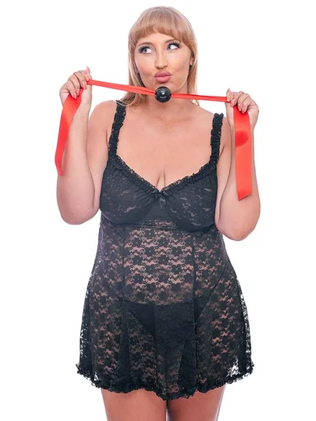 Sex & Mischief Amor Satin Ball Gag - Red/Black Mouth Restraint — image 4 of 4