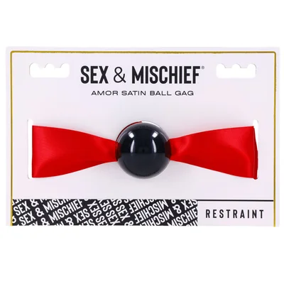 sex mischief amor satin ball gag redblack mouth restraint