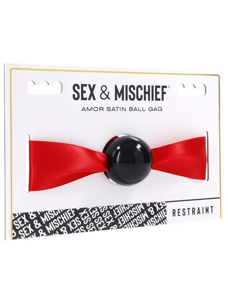 Sex & Mischief Amor Satin Ball Gag - Red/Black Mouth Restraint — image 3 of 4