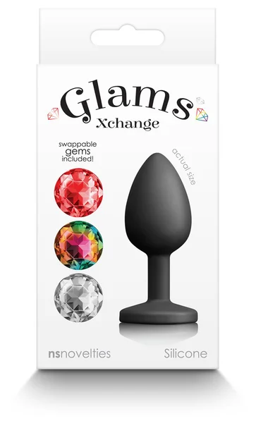 Glams Xchange Round - Small - Black Small Butt Plug with Interchangeable Round Gems — image 2 of 4