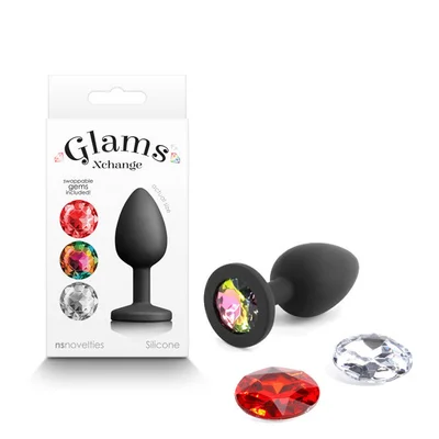 glams xchange round small black small butt plug with interchangeable round gems