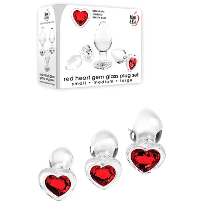 adam and eve red heart glass butt plug anal training kit