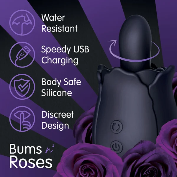 Skins Rose Buddies - The Bums N Roses - Black USB Rechargeable Anal Rimming Stimulator — image 3 of 11