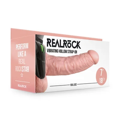 realrock vibrating hollow strapon balls 18cm flesh flesh 18 cm vibrating hollow strap on