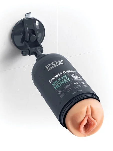 PDX Plus Shower Therapy - Milk Me Honey - Flesh - Flesh Discreet Vagina Stroker with Suction Base — image 4 of 4