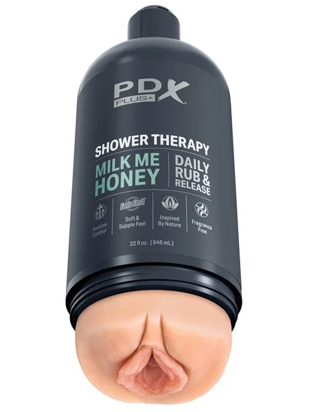 PDX Plus Shower Therapy - Milk Me Honey - Flesh - Flesh Discreet Vagina Stroker with Suction Base — image 3 of 4