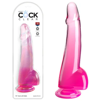 king cock clear 10 cock with balls pink pink 25 cm dong