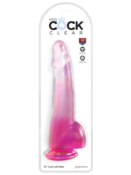 King Cock Clear 10'' Cock with Balls - Pink - Pink 25 cm Dong — image 2 of 3