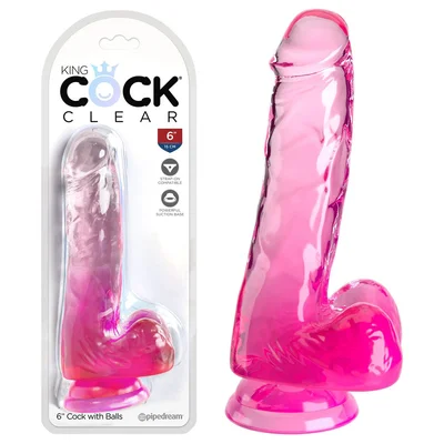 king cock clear 6 cock with balls pink pink 152 cm dong