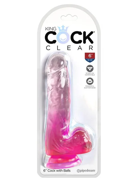King Cock Clear 6'' Cock with Balls - Pink - Pink 15.2 cm Dong — image 2 of 3