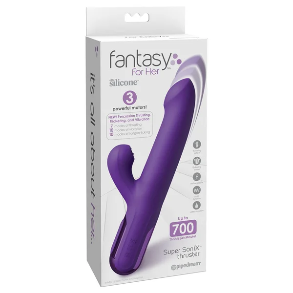 Fantasy For Her Super SoniX Thruster - Purple USB Rechargeable Thrusting Rabbit Vibrator — image 9 of 12