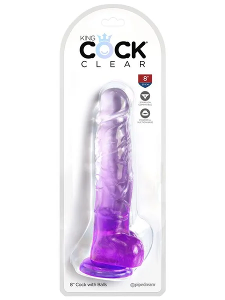 King Cock Clear 8'' Cock with Balls - Purple - Purple 20.3 cm Dong — image 2 of 3