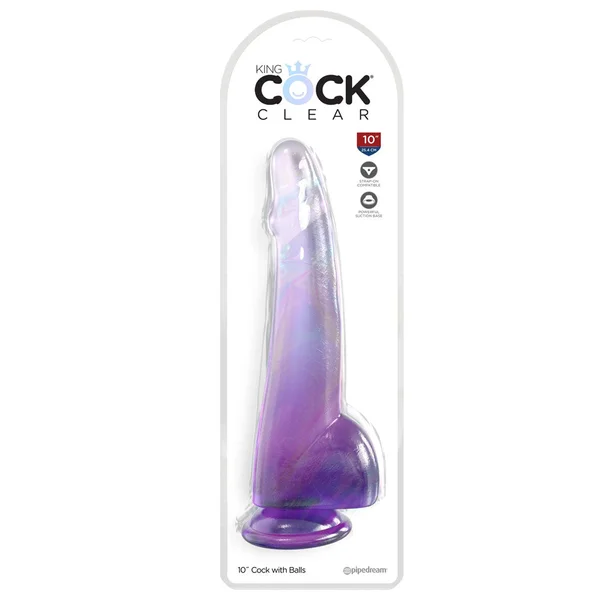 King Cock Clear 10'' Cock with Balls - Purple - Purple 25 cm Dong — image 3 of 5