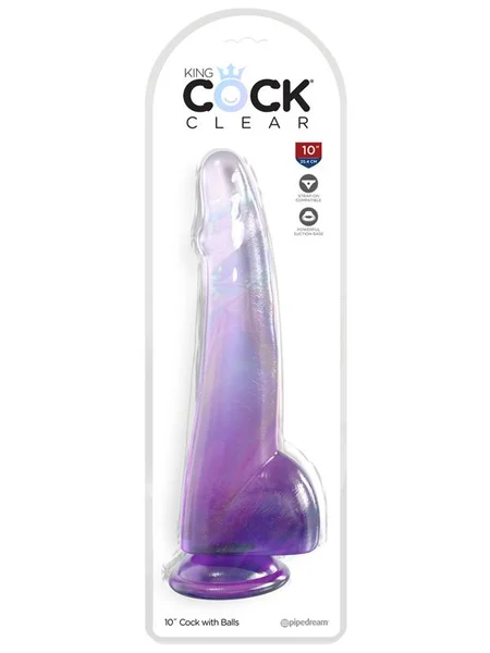 King Cock Clear 10'' Cock with Balls - Purple - Purple 25 cm Dong — image 5 of 5