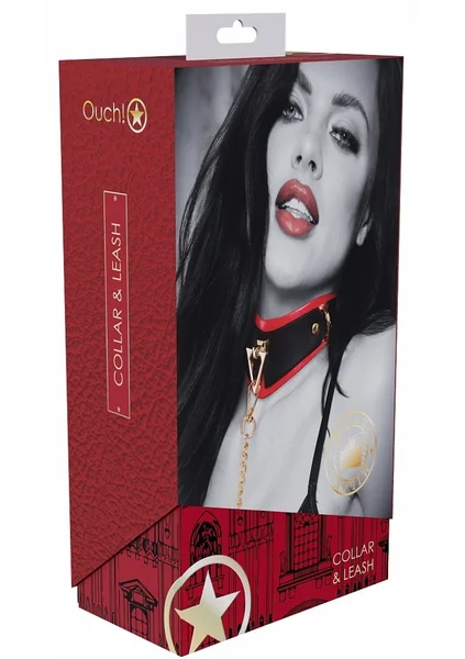 OUCH! Milan Collection - Collar with Leash - Black/Red Restraint — image 3 of 3