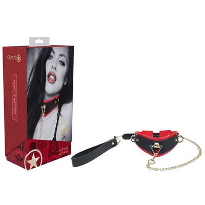 ouch milan collection collar with leash blackred restraint