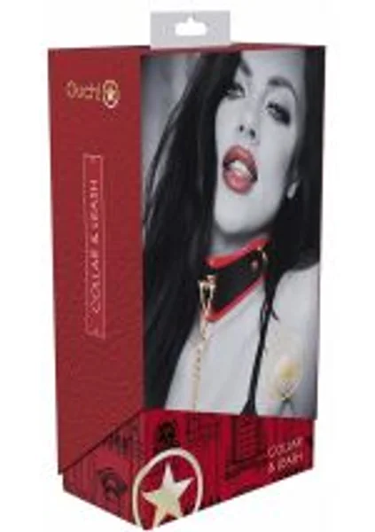 OUCH! Milan Collection - Collar with Leash - Black/Red Restraint — image 2 of 3