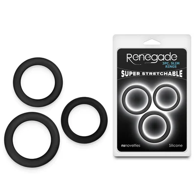 renegade 3pc slim rings black black cock rings set of 3 sizes