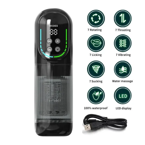 8-in-1 Automatic Male Masturbator with 7 Modes of Thrusting, Rotation, Vibration, Suction, Waterproof, Ice Fire Spa Pocket Electric Penis Pump for Men Auto Penis Stroker — image 3 of 4