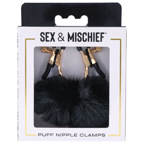 Sex & Mischief Puff Nipple Clamps - Black/Gold Nipple Clamps - Set of 2 — image 6 of 10