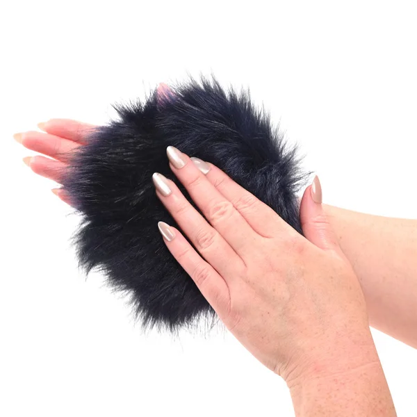 Sex & Mischief Cougar Spiked Sensory Glove - Navy Blue Furry Glove with Metal Spikes — image 2 of 12