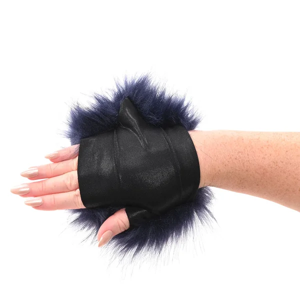 Sex & Mischief Cougar Spiked Sensory Glove - Navy Blue Furry Glove with Metal Spikes — image 3 of 12