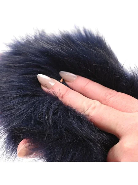 Sex & Mischief Cougar Spiked Sensory Glove - Navy Blue Furry Glove with Metal Spikes — image 11 of 12