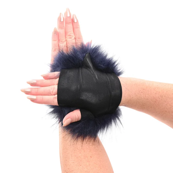 Sex & Mischief Cougar Spiked Sensory Glove - Navy Blue Furry Glove with Metal Spikes — image 6 of 12