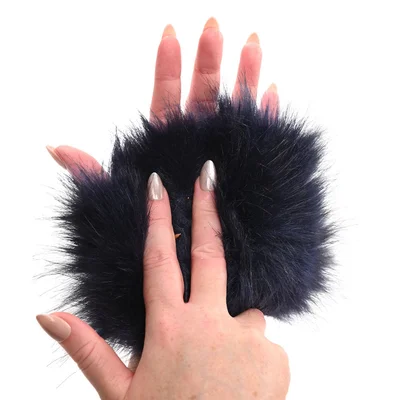 sex mischief cougar spiked sensory glove navy blue furry glove with metal spikes