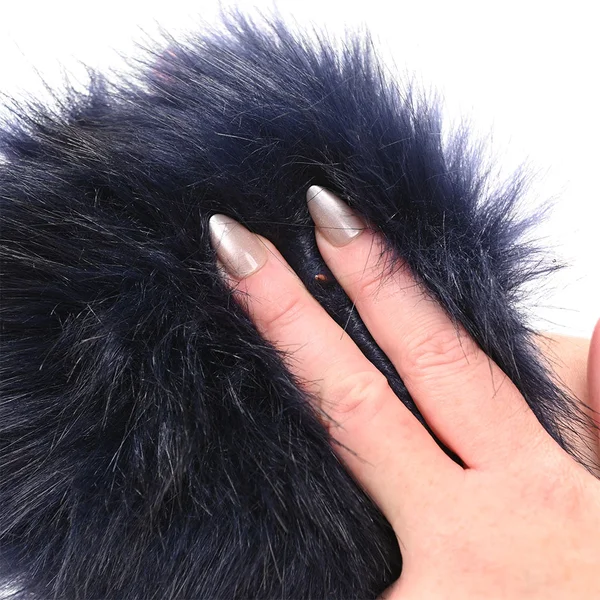 Sex & Mischief Cougar Spiked Sensory Glove - Navy Blue Furry Glove with Metal Spikes — image 9 of 12