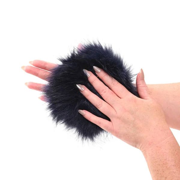 Sex & Mischief Cougar Spiked Sensory Glove - Navy Blue Furry Glove with Metal Spikes — image 7 of 12