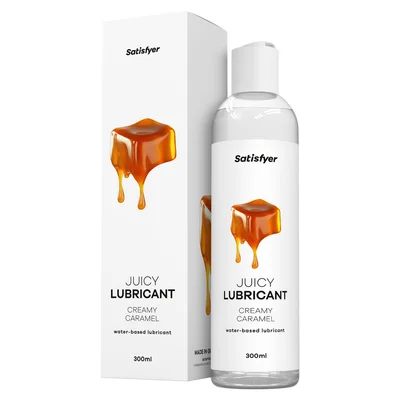 satisfyer juicy lubricant 300 ml creamy caramel caramel scented water based lubricant 300 ml bottle