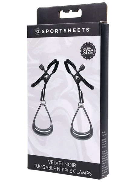 SPORTSHEETS Velvet Noir Tuggable Nipple Clamps - Gunmetal Adjustable Nipple Restraints — image 9 of 9