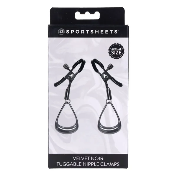 SPORTSHEETS Velvet Noir Tuggable Nipple Clamps - Gunmetal Adjustable Nipple Restraints — image 5 of 9