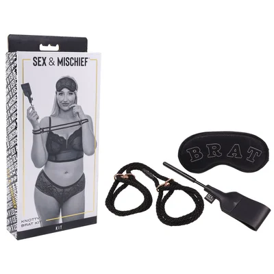 sex mischief knotty brat kit black bondage kit 3 piece set
