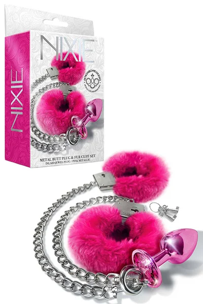 Global Novelties Nixie Two Piece Metal Butt Plug and Fur Cuff Set — image 7 of 9