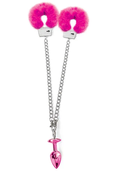 Global Novelties Nixie Two Piece Metal Butt Plug and Fur Cuff Set — image 2 of 3
