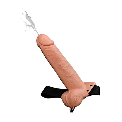 pipedream 9 hollow squirting strap on dildo with balls