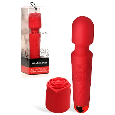 bloomgasm pleasure rose 8 silicone wand massager with detachable rose head