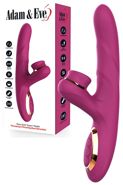 Adam and Eve Rose Gold Tapping & Thrusting 8.8" Rabbit Vibrator — image 3 of 3