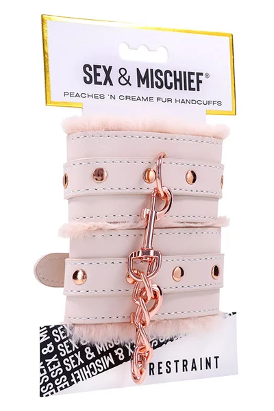 Sex & Mischief Peaches N Cream Fur Handcuffs — image 2 of 6